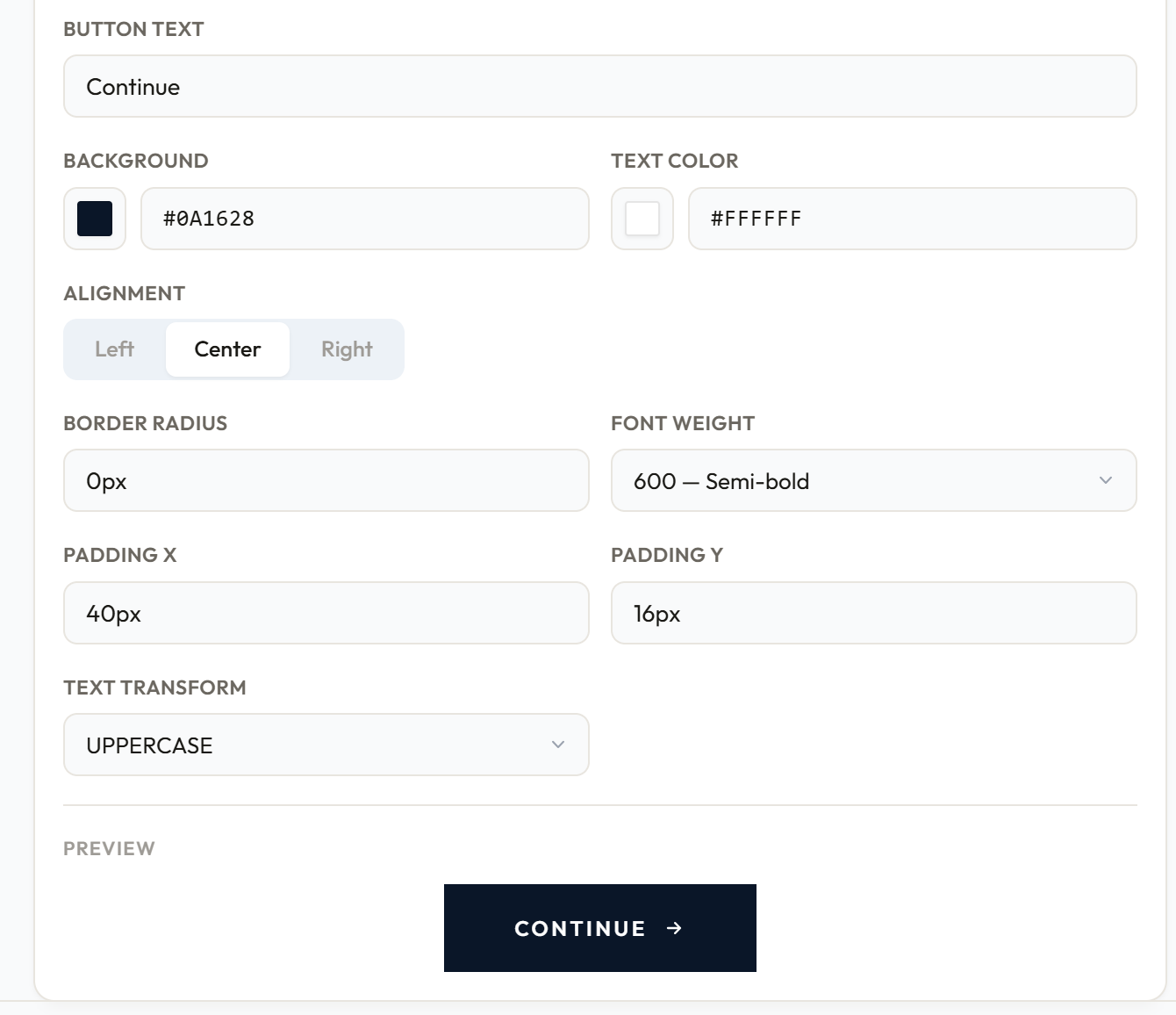 Continue button settings
